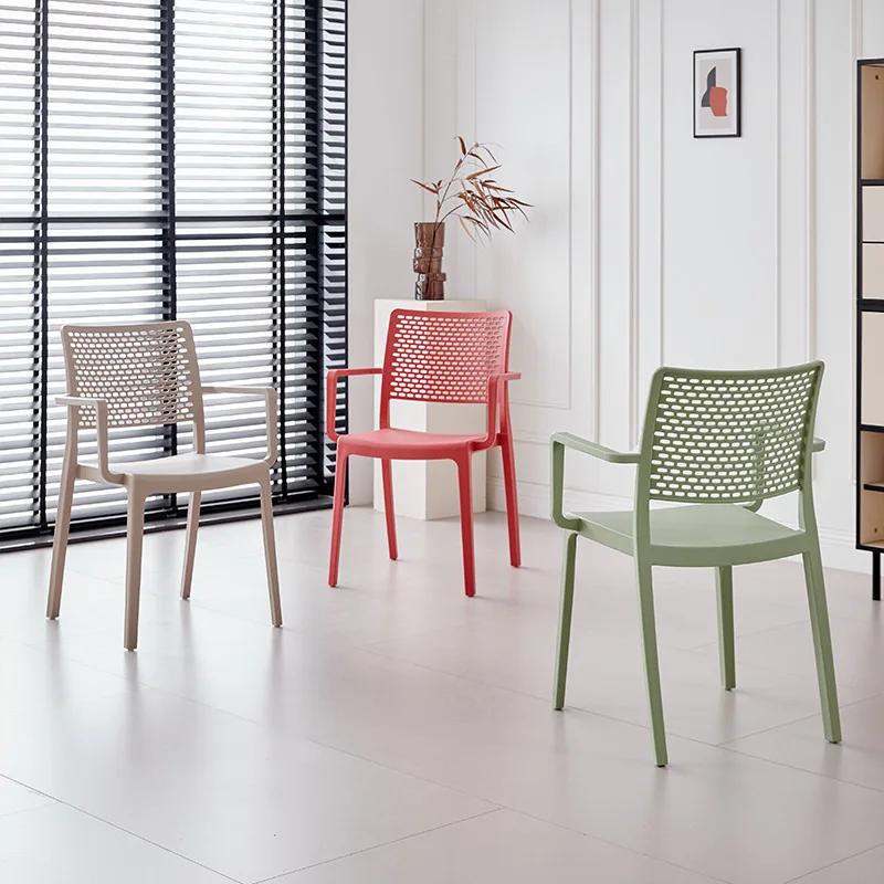 Stackable Dining Chair Dining Table Casual Plastic Hollow Eating Queuing Milk Tea Shop with Armrest Back Chair
