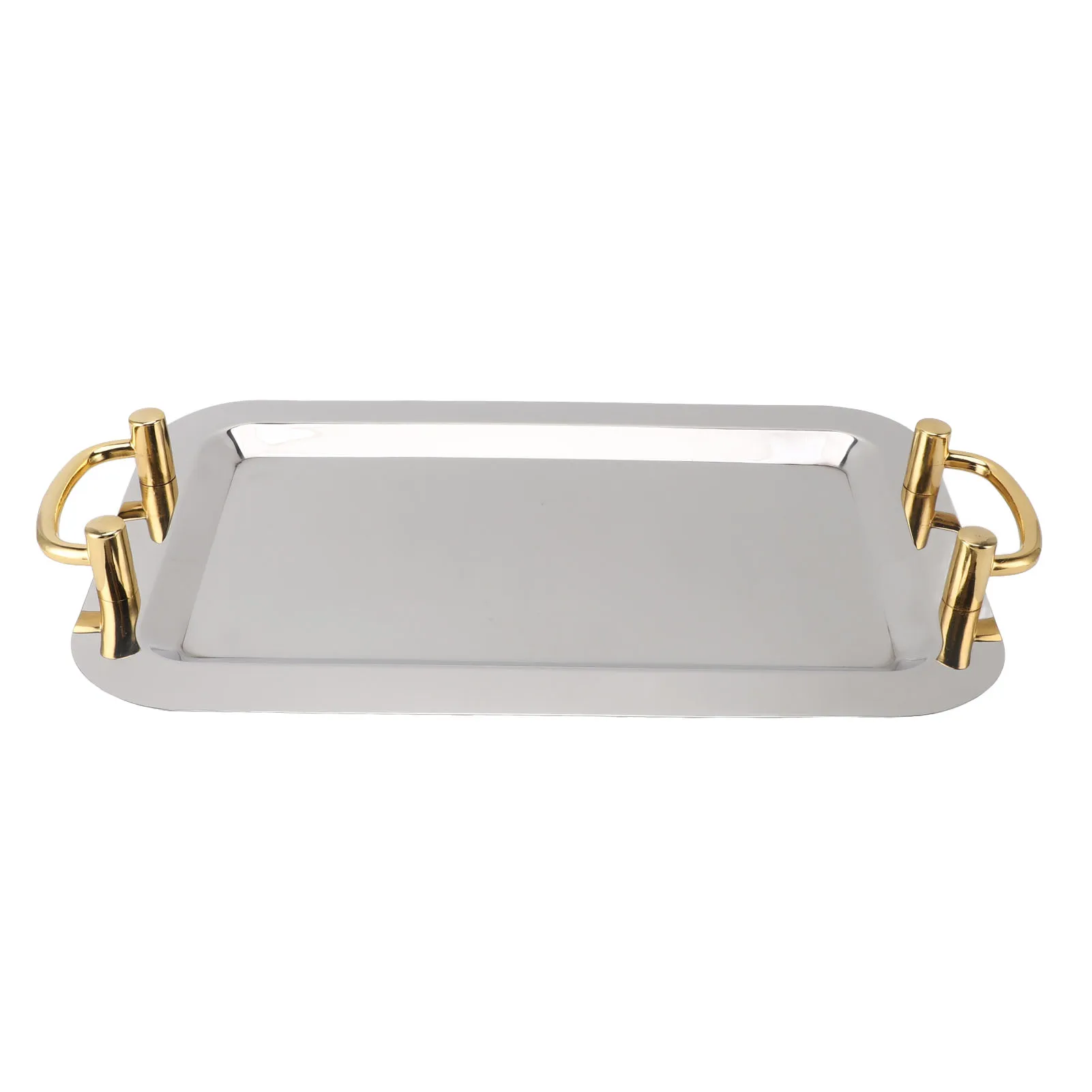 

Stainless Steel Serving Tray Exquisite Elegant Mirror Surface Golden Carrying Handle 304 Stainless Steel Dinner Plates For Hotel