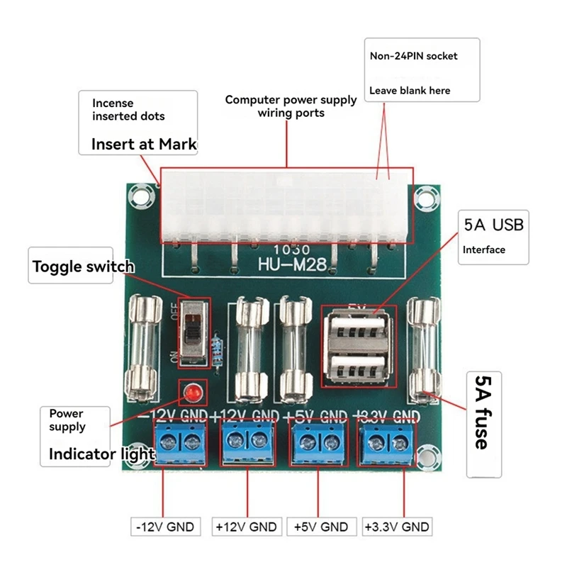 HU-M28W ATX Power Board Computer Supply Adapter Module 24Pin 5A USB Interface For Desktop Computer PC With Case