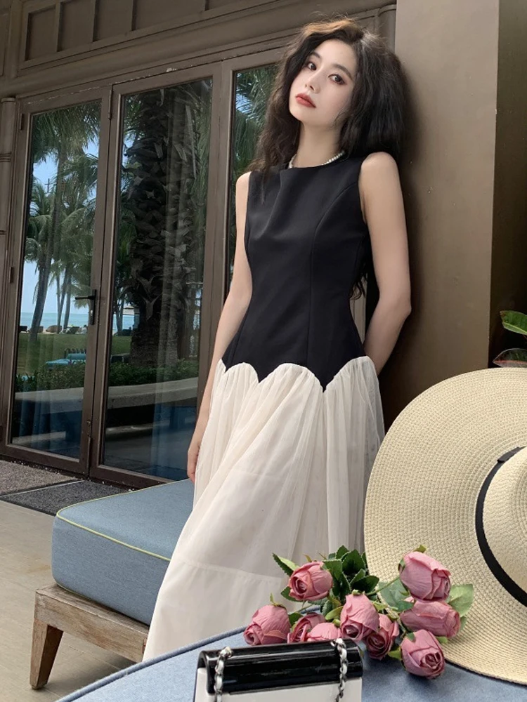 Mode douce plage vacances longue Robe d'été femmes élégant vacances gilet balançoire Maxi Robe femme Date robes vêtements de rue