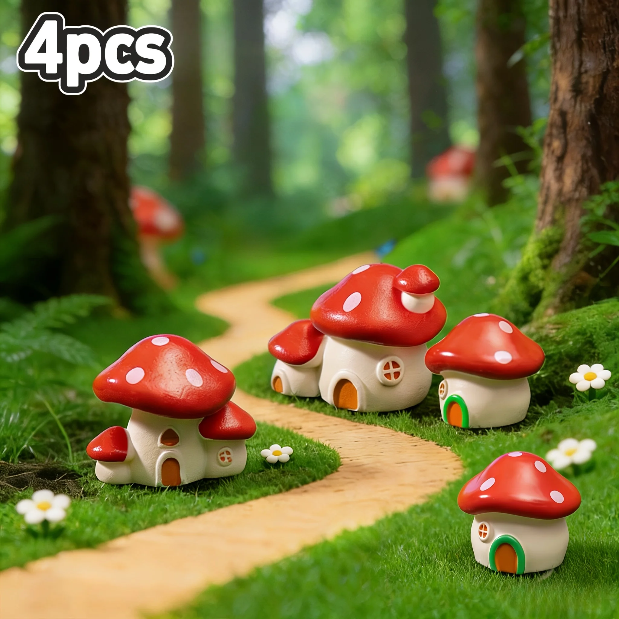4pcs, Micro-Landscape Creative Mushroom House, Bonsai Gardening, Landscaping, Desktop Small Ornaments, for Handicraft Lovers
