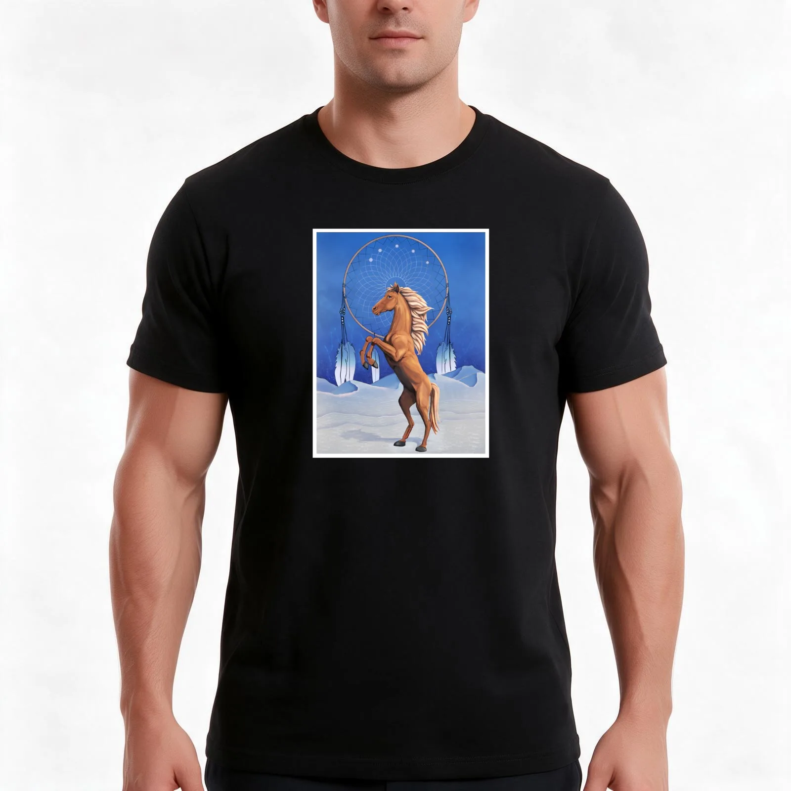 Dream catcher horse T-Shirt, Summer Casual Cotton Tee, Oversized Streetwear Tops, Vintage Graphic Print, Loose Fit Short Sleeve