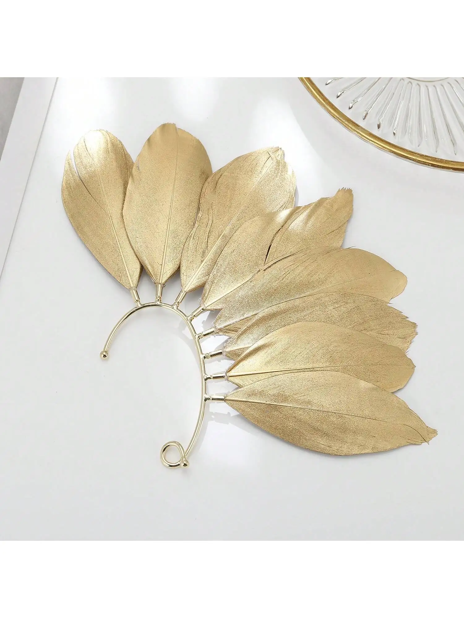 Single Golden Feather Ear Wrap - Vintage Bohemian Style Jewelry
