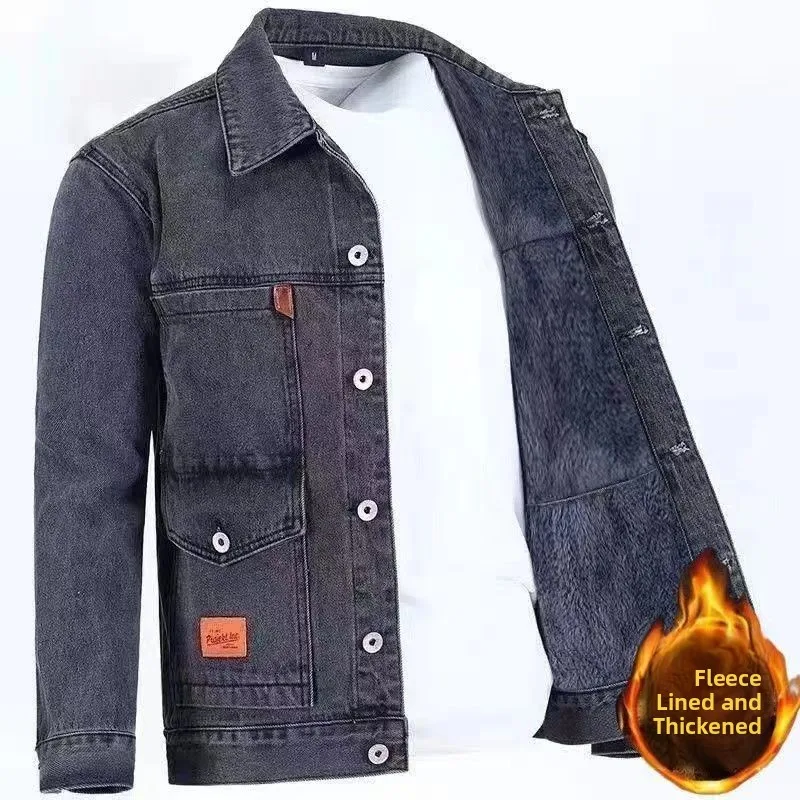 Men's Workwear Jacket Thickened Long Sleeve Denim Coat Autumn Winter Resistant to Wear And Heat for Welding And Auto Repair