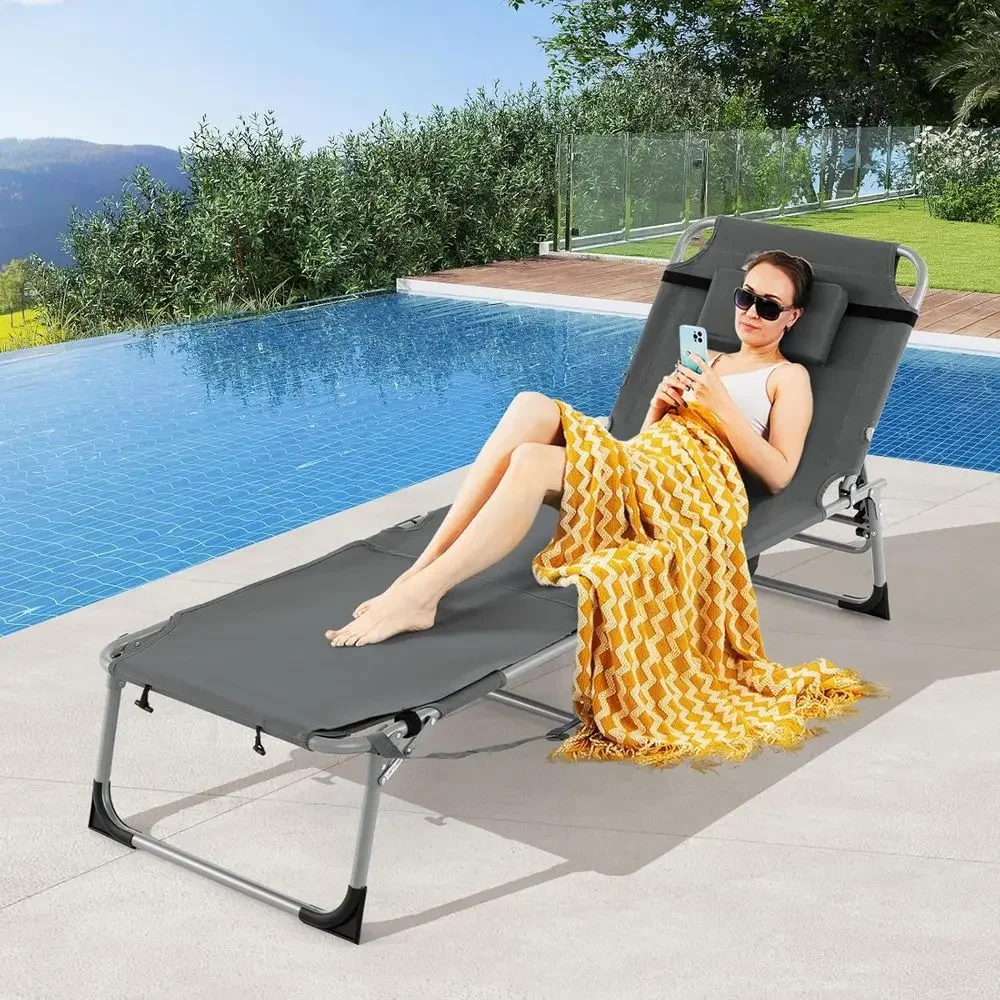 330-Pound Capacity Beach Lounge Chair with Armrests, Suitable for Outdoor, Pool, and Backyard (Gray)
