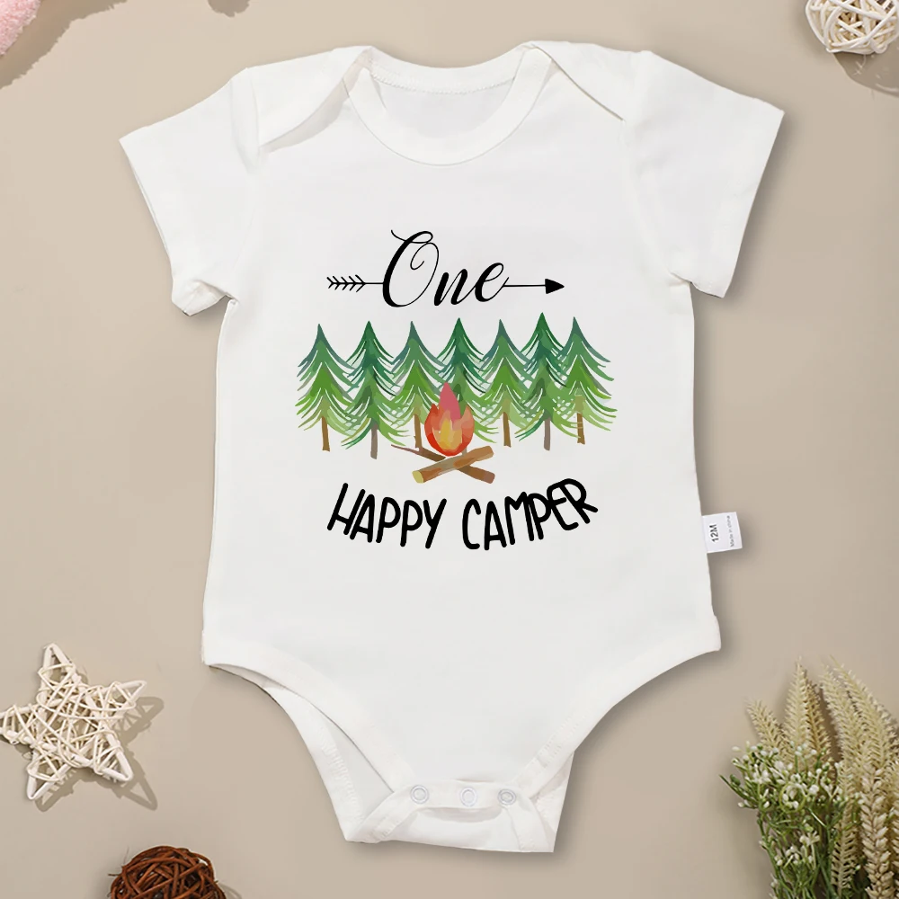 

One Happy Camper Toddler Jumpsuit Cotton Cozy Outdoor Casual Summer Baby Boy Clothes Short Sleeve Bodysuits American Style