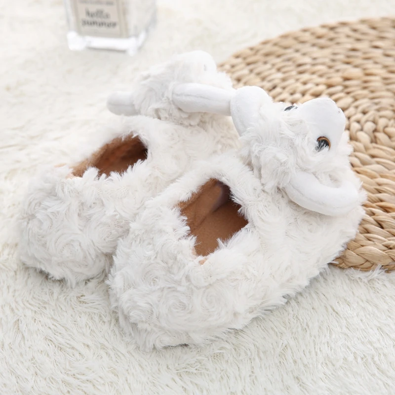 Toddler Girl Slippers for Boys Winter Baby Loafers Plush Warm Cartoon Sheep Soft Rubber Sole Children Home Shoes Indoor Footwear