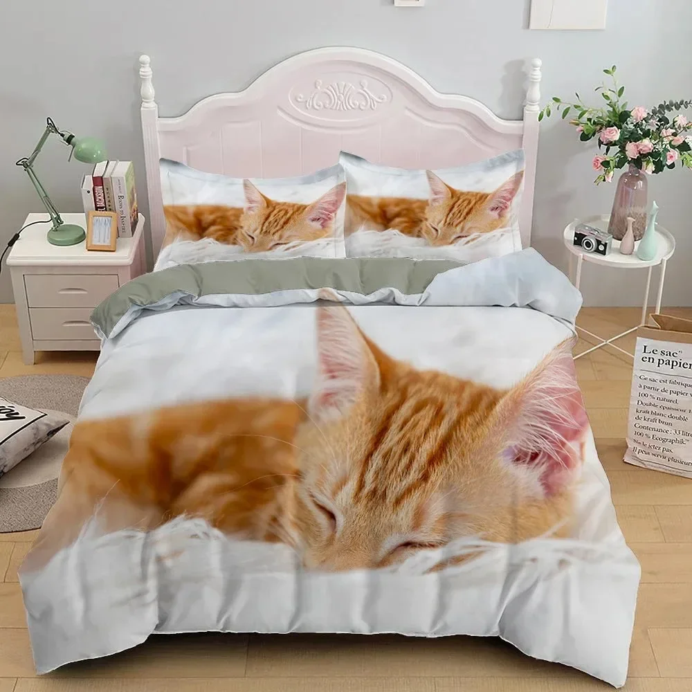 

New 3D Print Cute Kitten Pet Cat Bedding Set Single Twin Double Queen King Cal King Size Bed Linen Set