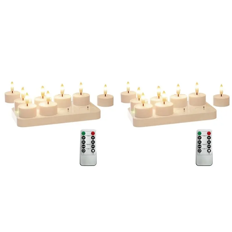 2X Rechargeable Flameless Tea Lights Candles With Charging Station 8Pcs Battery Tea Lights With Remote Timer