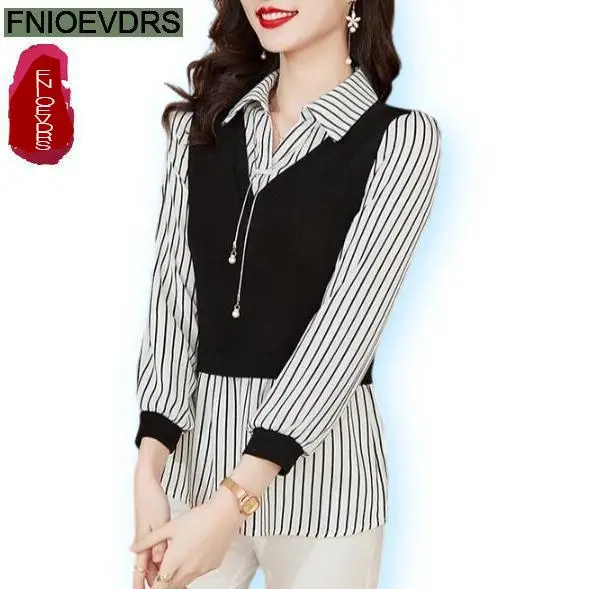 Basic Striped Shirt 2024 Women Autumn Elegant Office Lady Casual Button Shirts Retro Vintage Black Ruffles Peplum Tops Blouses