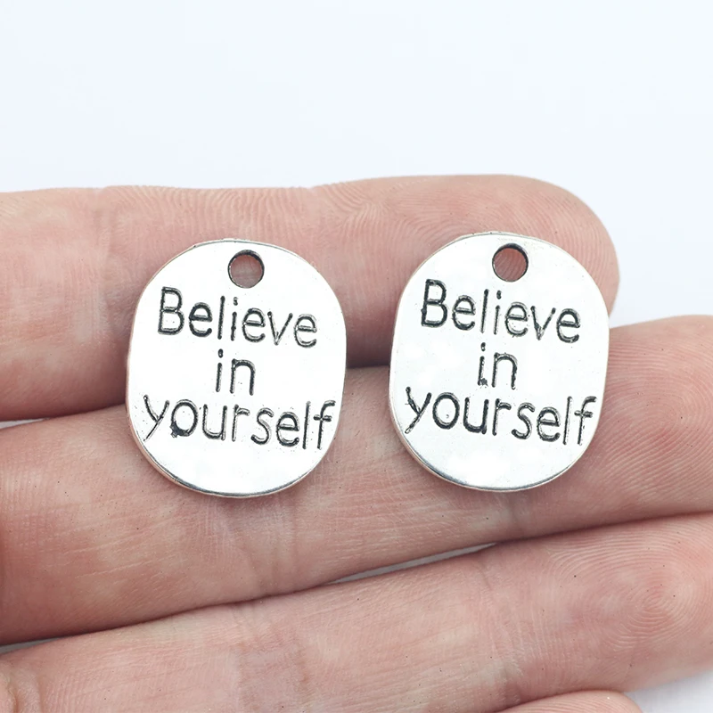 10Pcs 18*22mm Antique Silver Color Alloy Lucky Words Charms Best Necklace Pendant Accessory Charms For Jewelry Handcraft Making