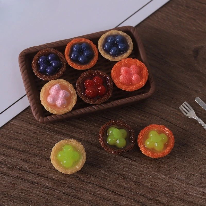 5pcs Cute Mini Strawberry Blueberry Egg Tart Model Resin Dollhouse DIY Miniature Food Fake Fruit Dessert Decor Decoration