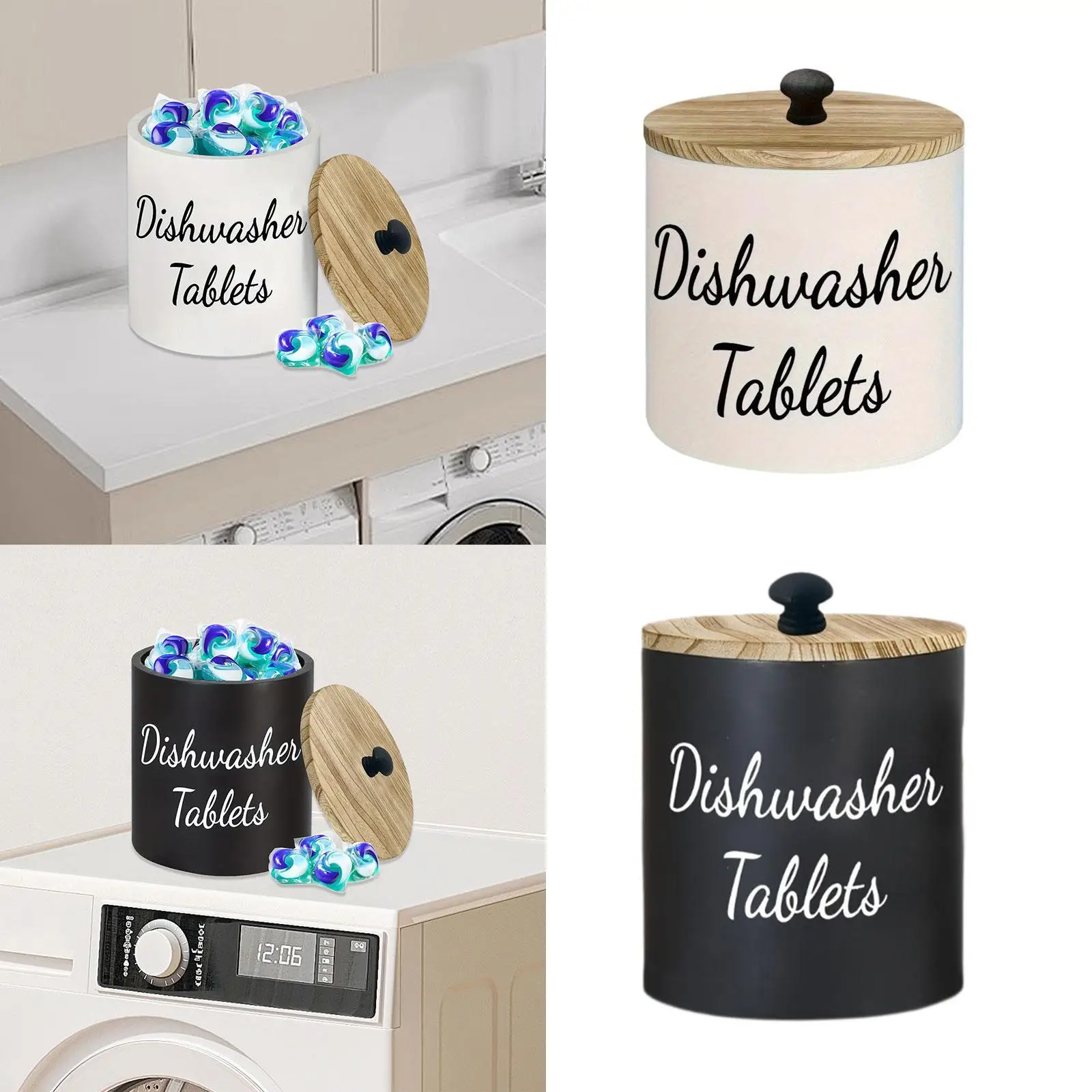 Dishwasher Pod Container Storage Box Versatile Sturdy Dustproof with Cover Wood Organizer for Bathroom Countertop Dorm view 4