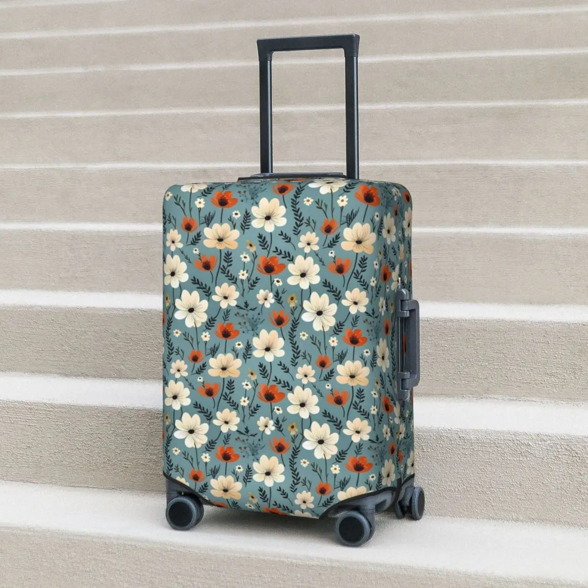 

Retro Flower Suitcase Cover Ditsy Floral Print Flight Cruise Trip Strectch Luggage Accesories Protection