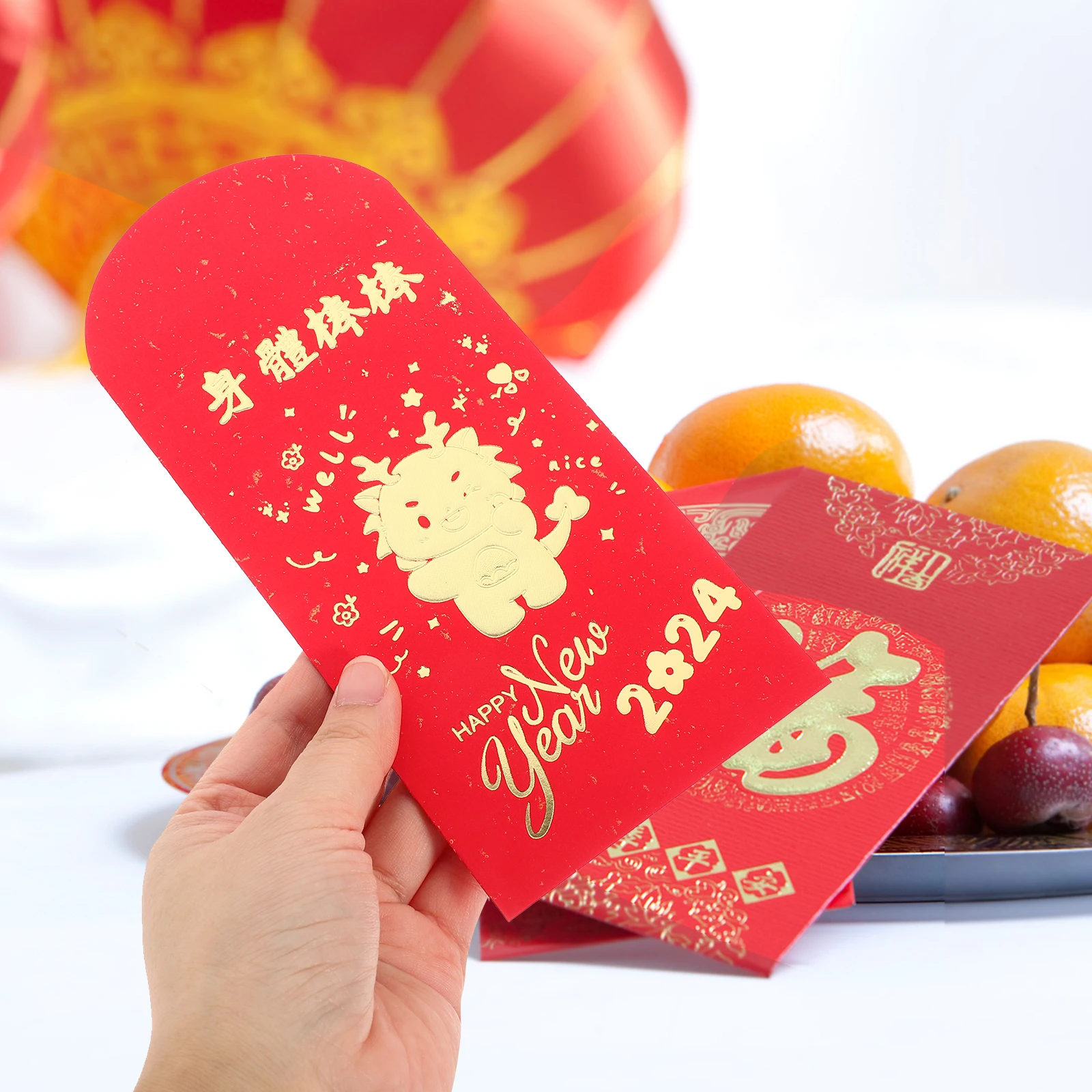

18 Pcs 2024 Large Red Envelope Bags New Year Gift Traditional Paper Packets Creative Dragon Design Festive Supplies Letter