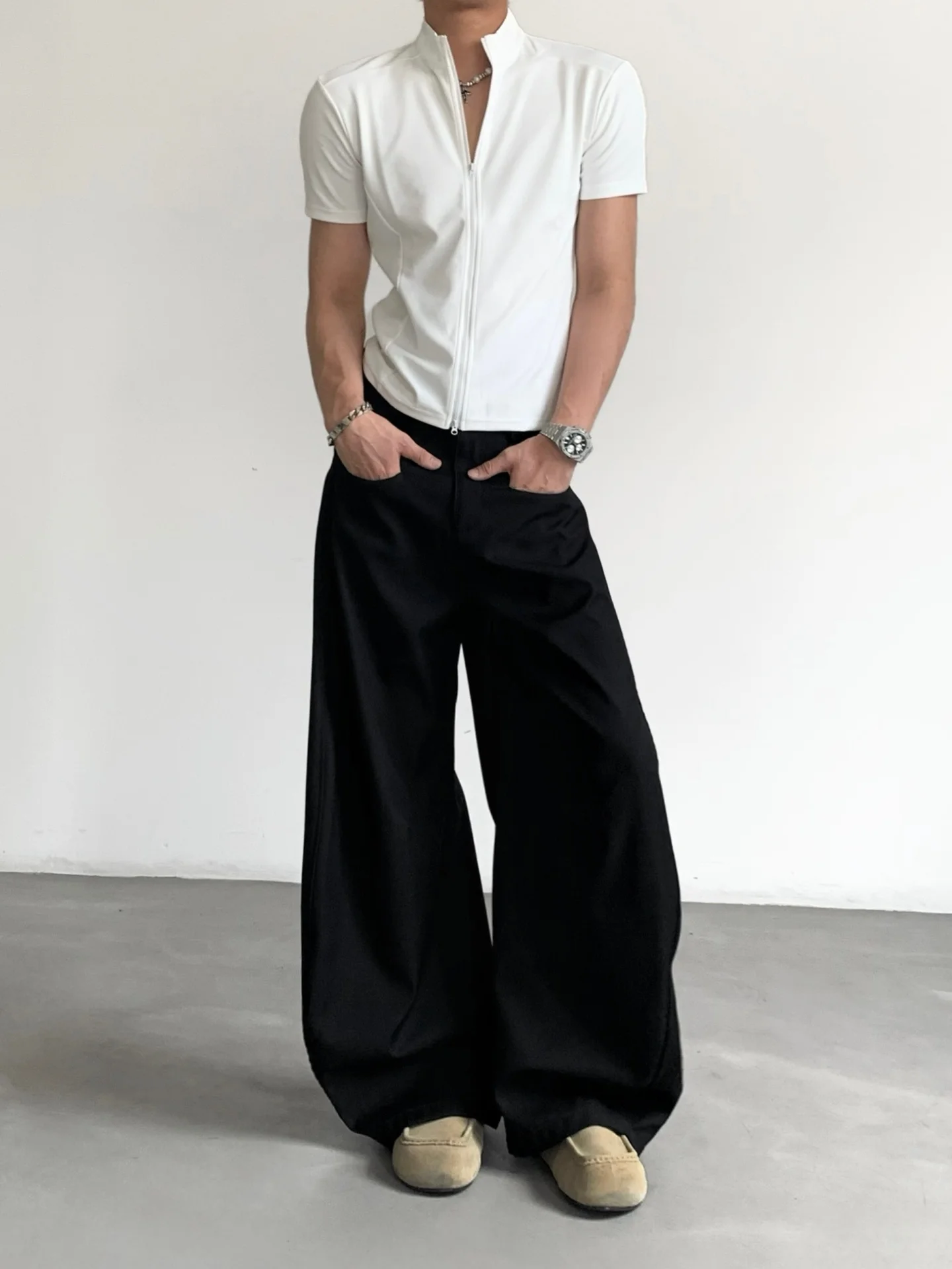 Ace Vintage Street Cleanfit Trousers High Waist Loose Wide Leg Banana Pants Men Women Minimalist Smart Commuting Pants