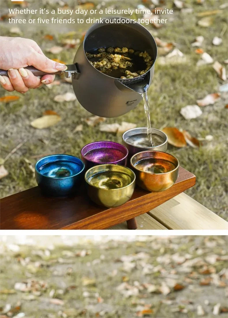 Reiner Titan-Teekessel mit Teesieb, Multifunktionskessel für Outdoor-Camping, Weinwärmer, Milchtee-Topf mit Abnehmbarem Griff – Detail 10