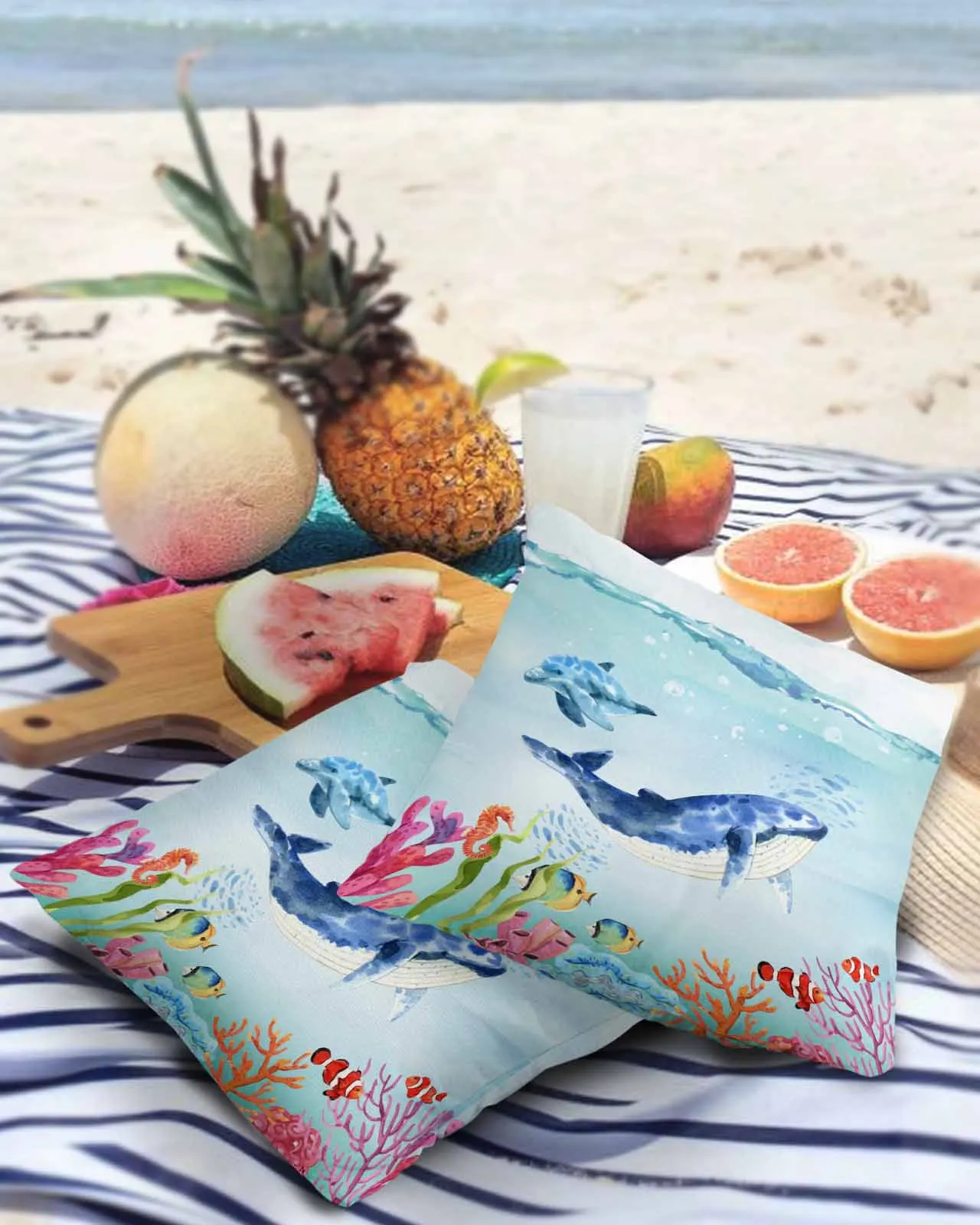 2/4 Pcs Ocean Seahorse Dolphin Coral Pillowcase Waterproof Bedroom Living Room Sofa Cushion Cover Holiday Pillowcase Gift