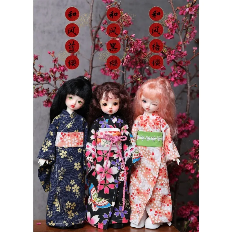 Japanischer süßer Yukata-Kimono mit Blumenmuster und Dienstmädchenrock für normale 1/6 BJD 30cm Actionfiguren-Körpermodelle – Detail 1