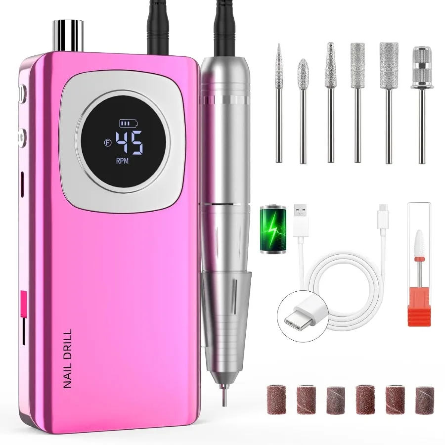 Taladro de uñas eléctrico recargable con brocas intercambiables para el cuidado profesional de uñas de acrílico y gel Ideal para el hogar y el salón