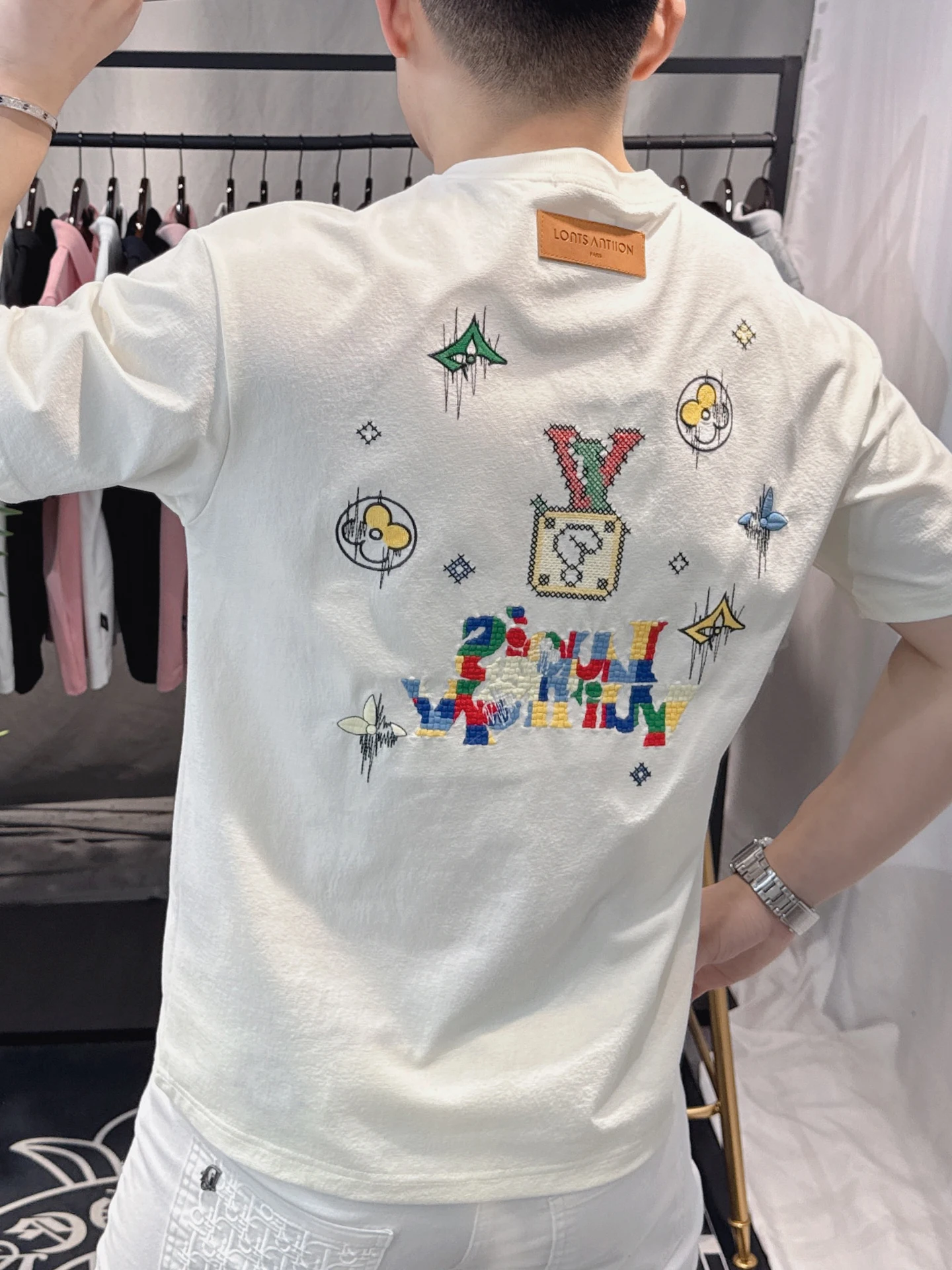 

Casual round Neck Short Sleeve T-Shirt Men's Heavy Embroidery High End Fashion Brand Summer New Style Breathable Sweat Absorbent