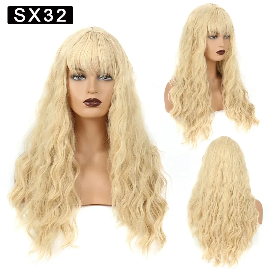 

Gorgeous Long Light - golden Wavy Wig with Bangs for European - American Women