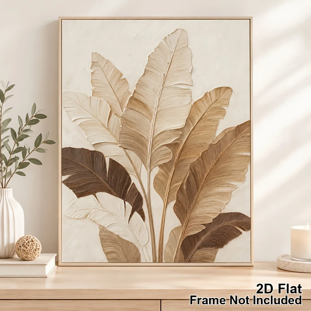 2D Flat, 2D Flat, Posters And Prints Unframed Canvas Wall Art Modern Minimalist Botanical Leaf Art Beige Neutral Decor Canvas