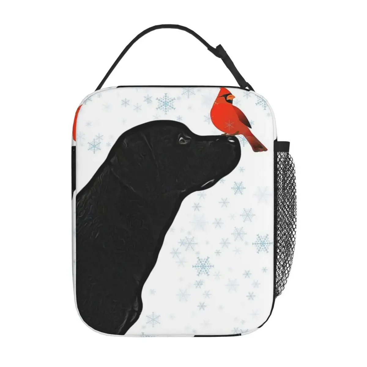 Black Labrador Christmas And Cardinal Bird Insulated Lunch Bag Cooler Thermal Food Box Tote Leakproof Lunch Boxes Container
