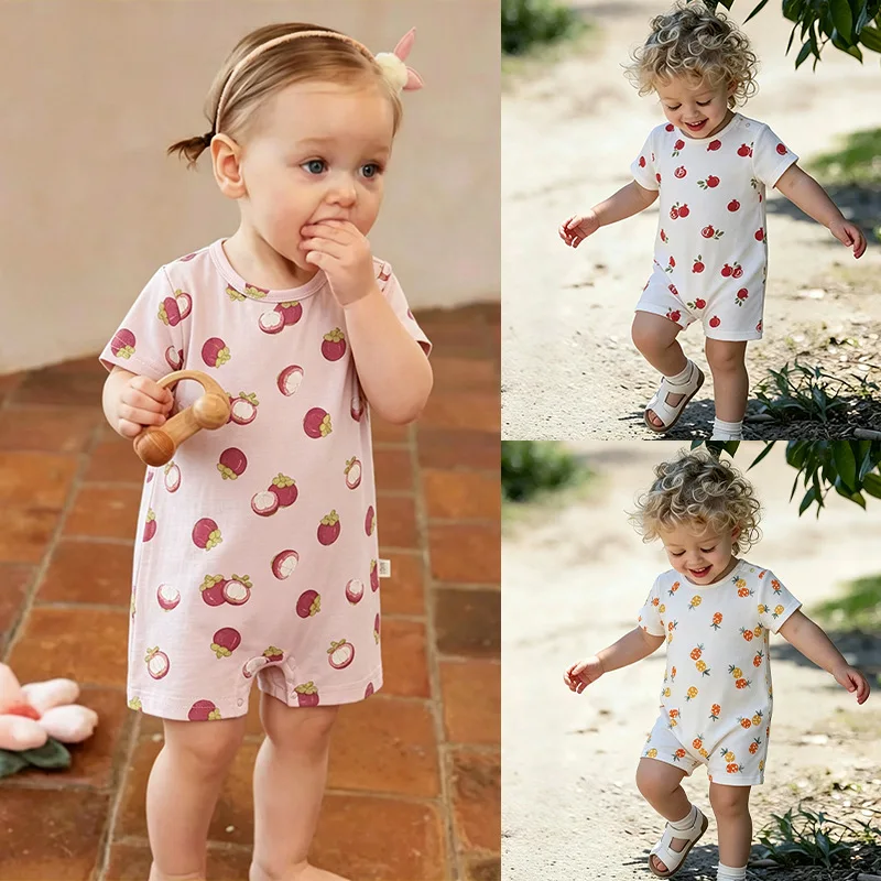 

ZOETOPKID Summer Baby Clothing Unisex Rompers Summer Bodysuit Thin Short Sleeve Clothes Print Cotton Jumpsuit