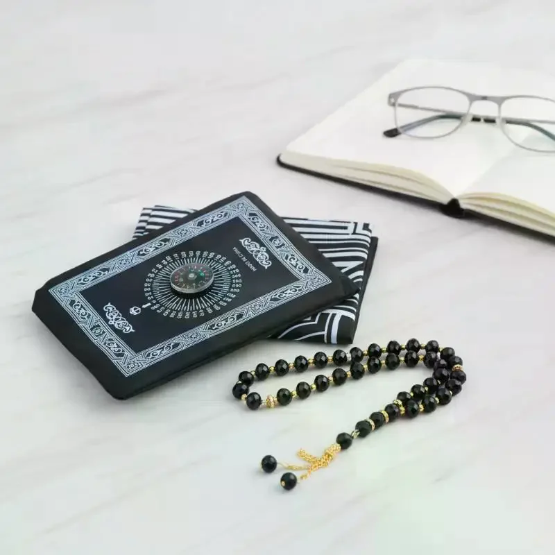 Islamic Travel Prayer Mat: Portable Waterproof Rug With Compass Beads For Ramadan Muslim Gifts
