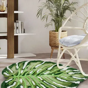 Plüsch tropischer Bereich Teppich für Wohnzimmer, niedlicher Badteppich, unregelmäßige Pflanze geschmücktes Teppichmonster 8 Hauptverkaufsmonstera Teppich - №1