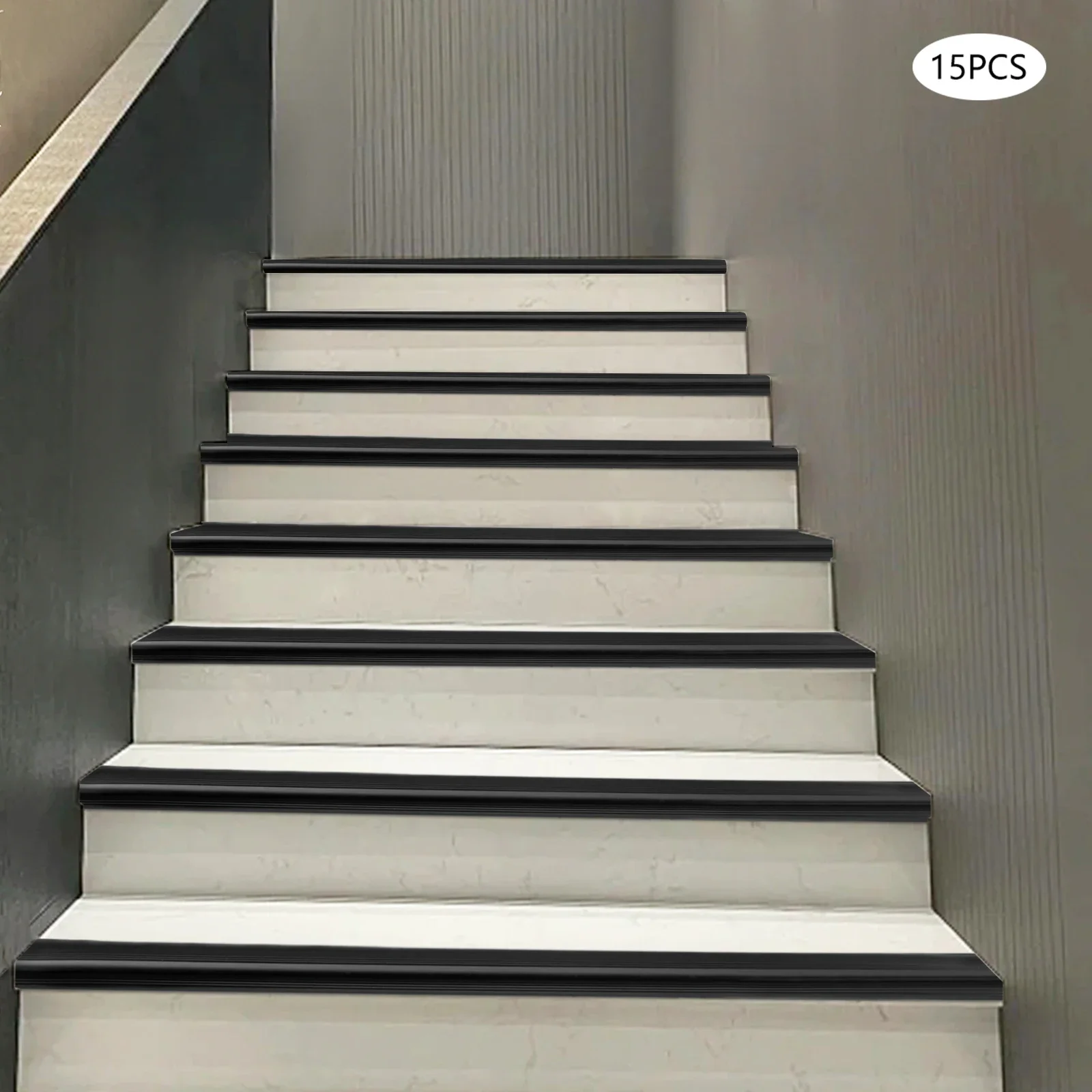 계단 가장자리 보호대, 미끄럼 방지 단계 가드, PVC 계단 트림, 15 PCS 검정색 계단 코너 가드 - 35.43x1.97x0.98인치, 3.3mm 두께