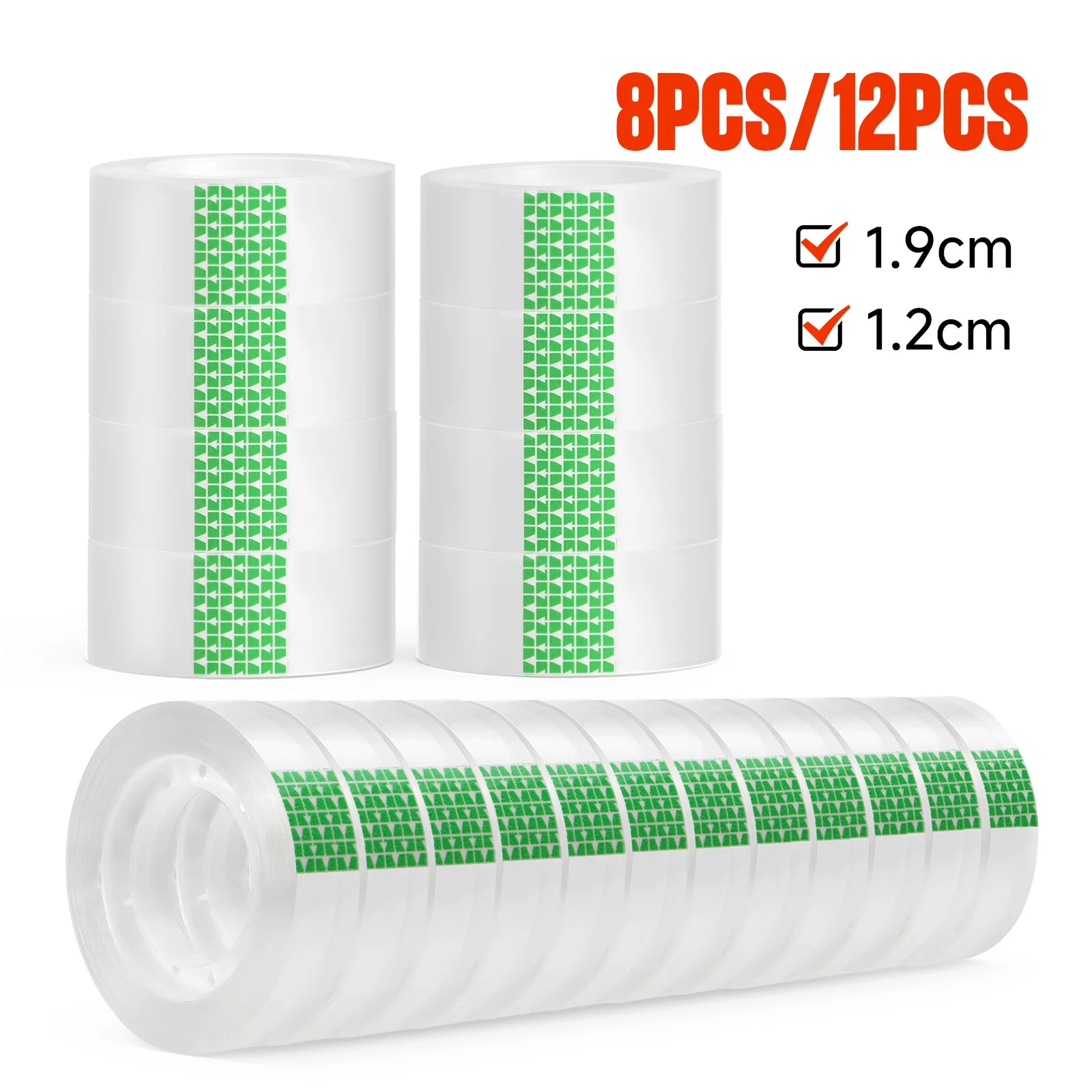 Transparent Adhesive Tape Width 1.2cm/1.9cm x 8/12 Rolls, for Sealing DIY Wrapping Repair, Multi-Purpose Clear Tape