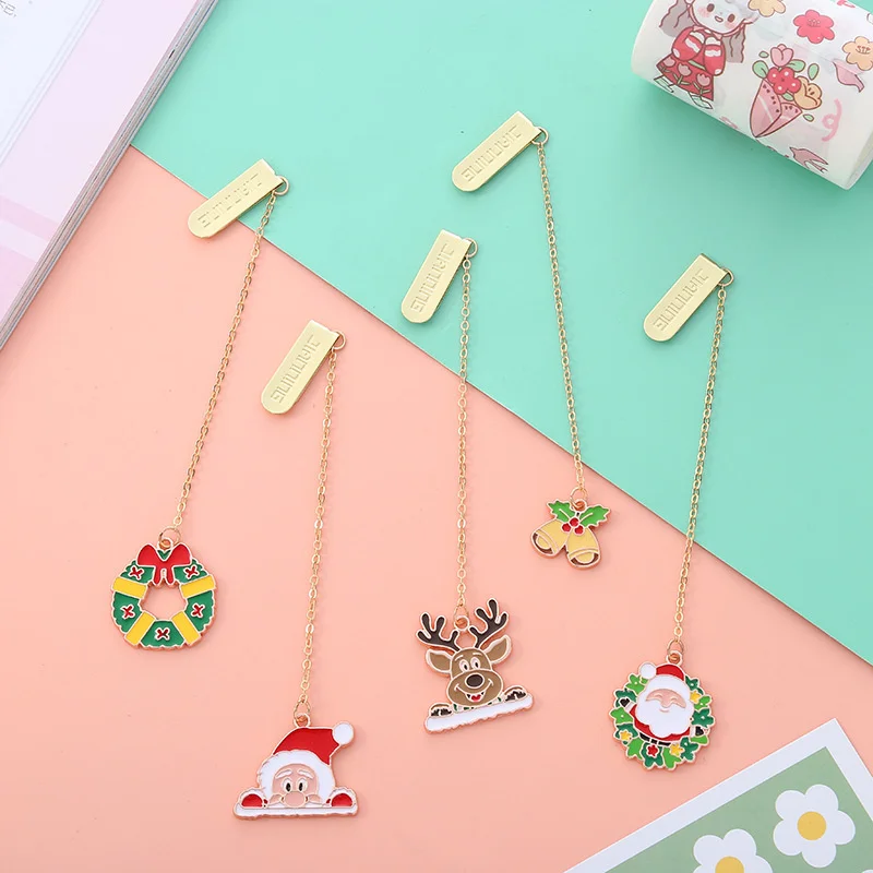 30 pcs/lot Creative Christmas Elk Metal Pendant Bookmark Cute Book Marks Paper Clip School Office Supplies wholesale