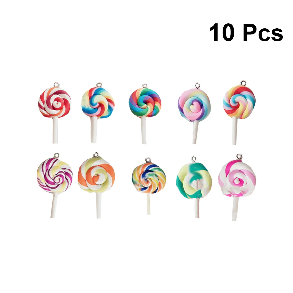 

10Pcs Soft Clay Lollipop Charms Cute Colorful Phone Case Keychain Bag Pendant Decor for Women Kids Stress Relief Novelty Gift