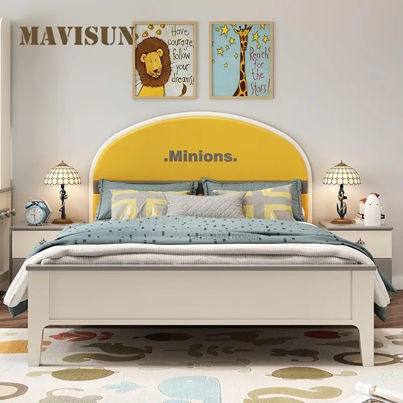 Children's Bed Boys Liked Simple Modern Small Apartment Creative Cartoon Kids Bed 1.2m Yellow Children's Room Furniture Set