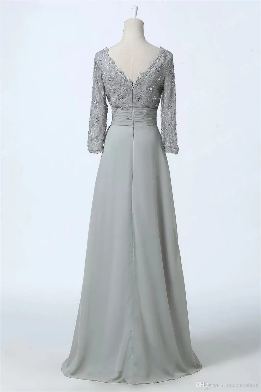 Vestido de noche personalizado para mujer, vestido de fiesta de graduación con mangas largas, gasa con cuello en V, longitud hasta el suelo para