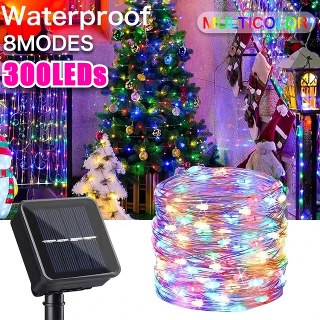 

100/200/300 LEDs Solar Fairy Lights Outdoor Festoon Waterproof Garland String Light Yard Path Christmas Tree Party Decoration