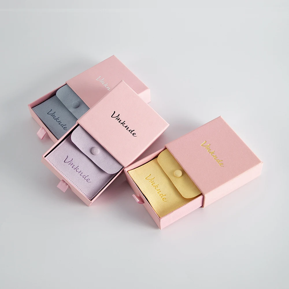 شعار مخصص تغليف المجوهرات صندوق درج من الورق المقوى المطبوع مع كيس مزموم من الألياف الدقيقة لتقوم بها بنفسك صناديق تنظيم انزلاق المجوهرات #4