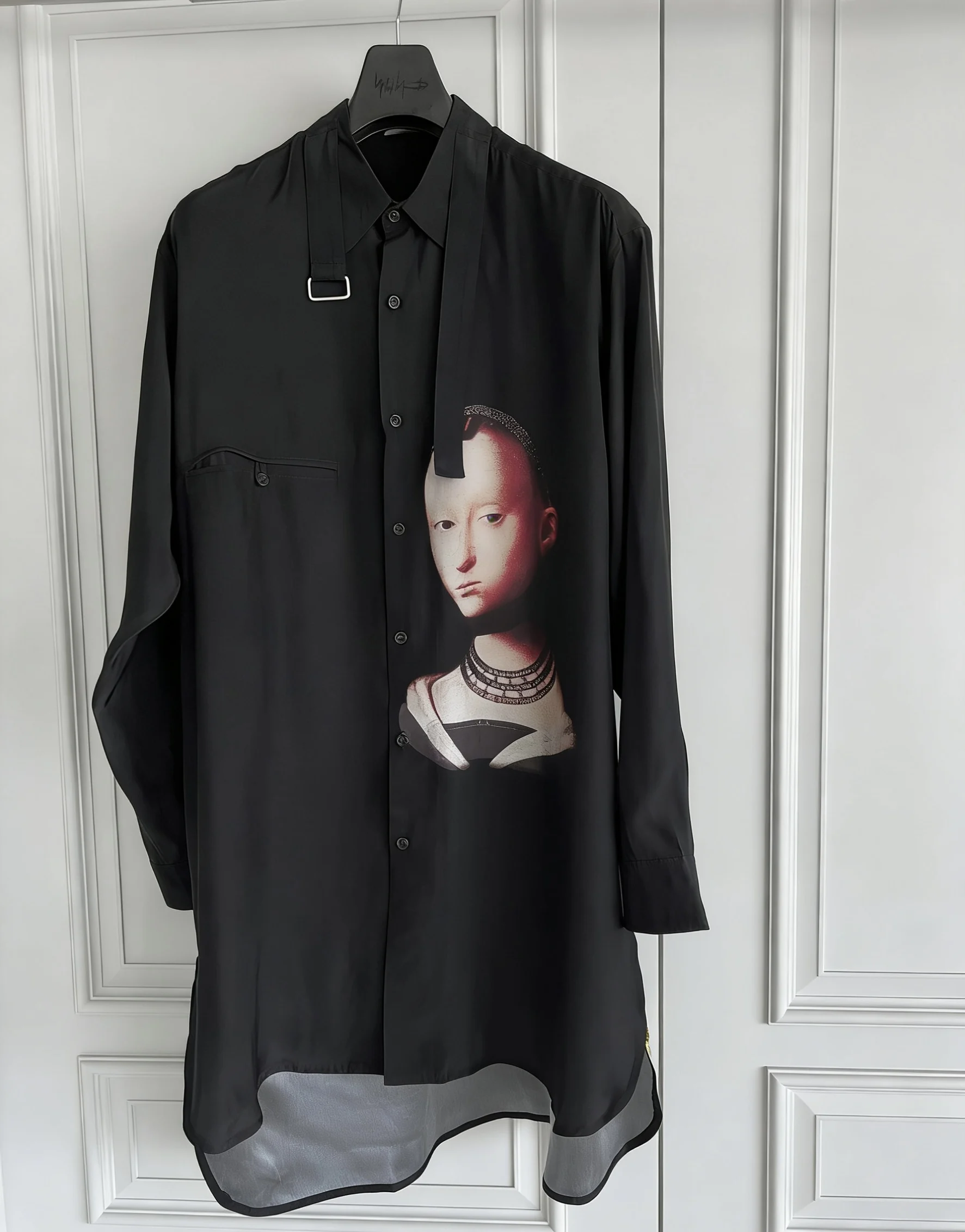 

TOP-YAMAMOTO original Design silk portrait collared shirt Oil painting print men's top trendy