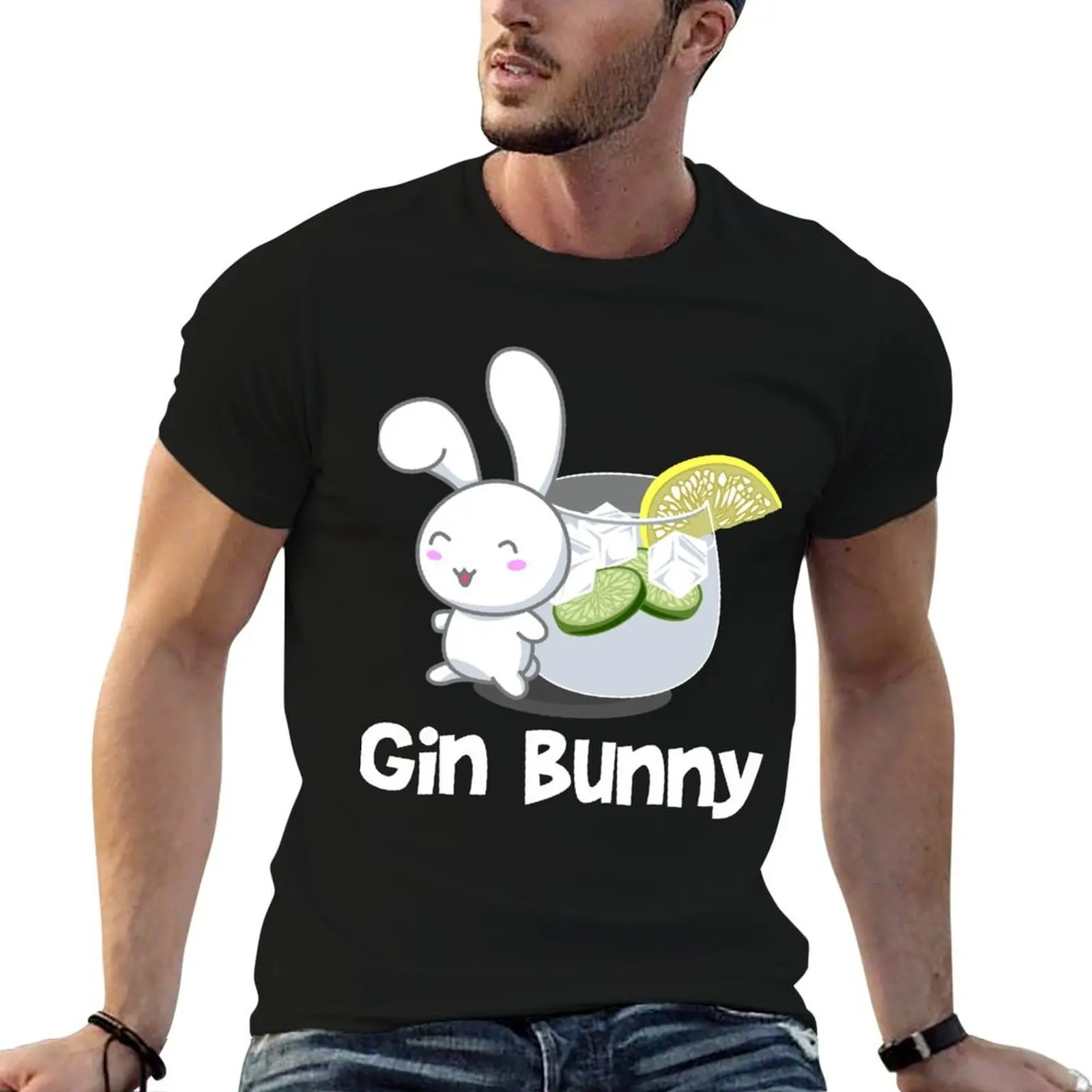 

Gin Bunny - Parody of Gym Bunny Funny T-Shirt man t shirts for men casual man t shirts graphic cotton tshirt 100% T-shirt