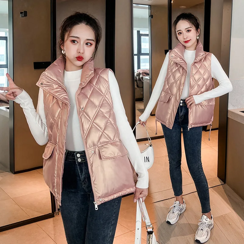 

2022 Autumn Winter Women Down Cotton Vest Coat Turn Down Collar Warm Waistcoat For Women Casual Sleeveless Jacket Chaleco Mujer