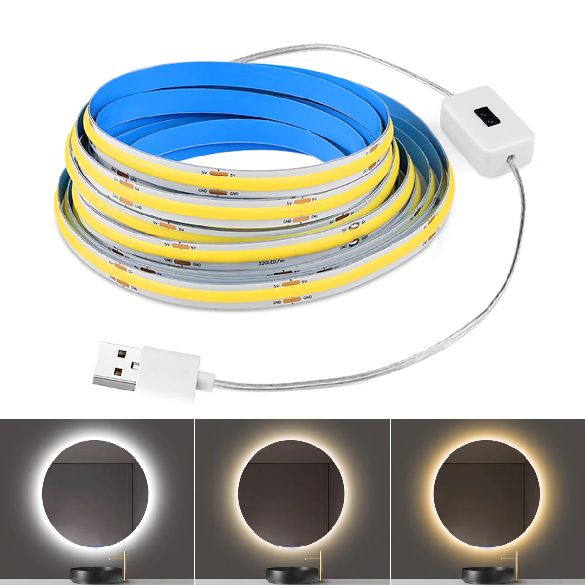 أضواء الحمام مرآة LED ضوء COB قطاع ديكور المنزل USB LED مصباح مع ملصق الشريط الغرور ماكياج ضوء لطاولة خلع الملابس #1
