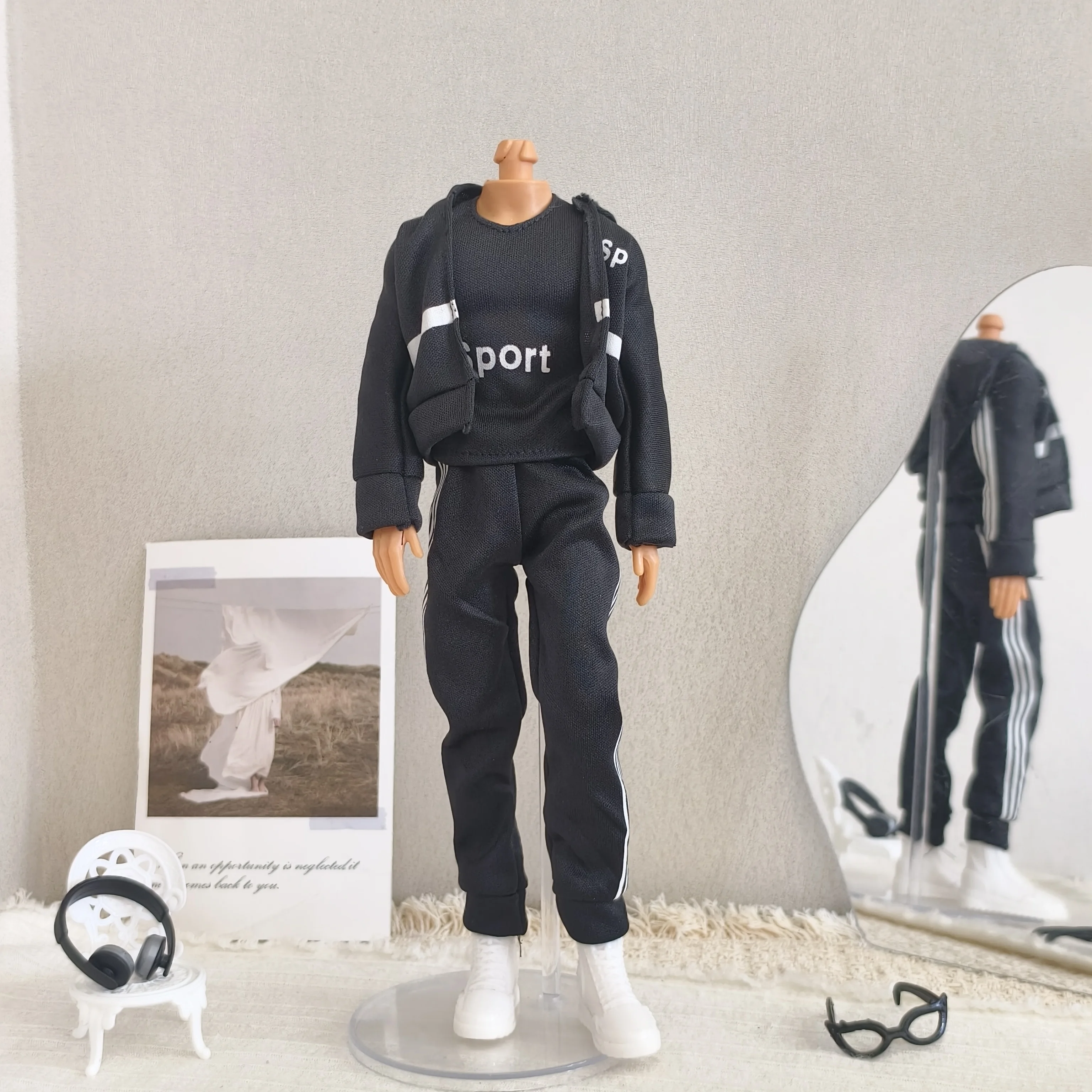 Fashion Muscle Men Ken Black Sports Baseball 3Pcs/Set Casual Sportswear Set For 1/6 KEN Doll Doll Daily Dress Up Clothes Parts