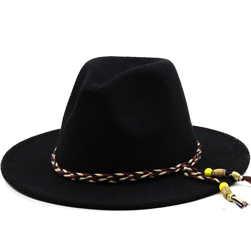 New Wool Wide Brim Floppy Felt Trilby Bowknot Fedora Hat For Elegant Womem Ladies Winter Auturmn Cashmere Gangster Church Hat