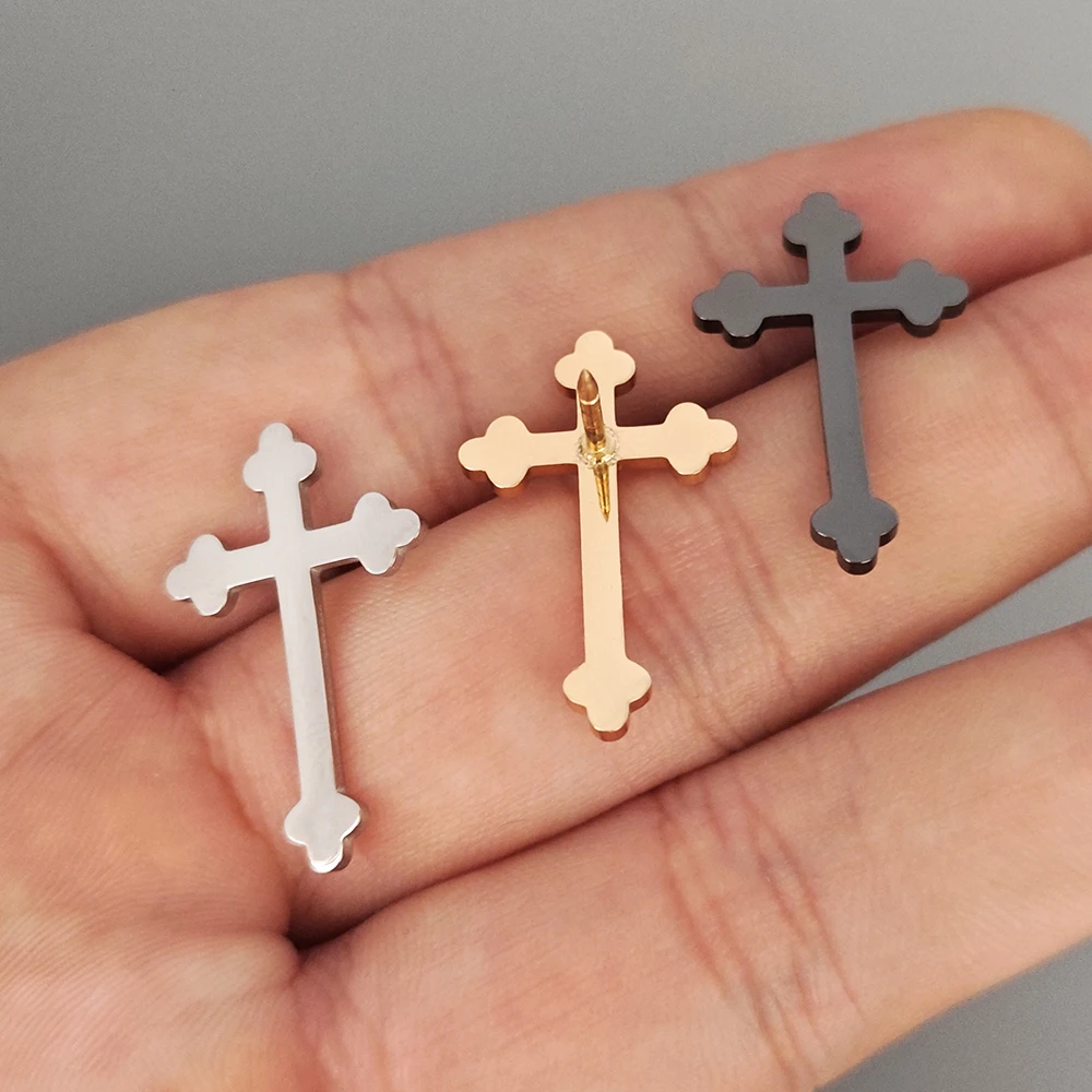 Stainless Steel Orthodox Cross Brooch, Personalized Religious Christian New Year Gift, Minimalist Gold-Plated Jewelry