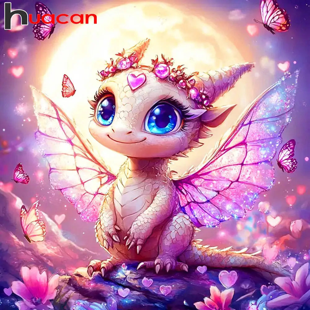 Huacan Diamant-Gemälde, Drache, Schmetterling, Diamant-Mosaik, Tier, komplettes Kit, Bild von Strasssteinen