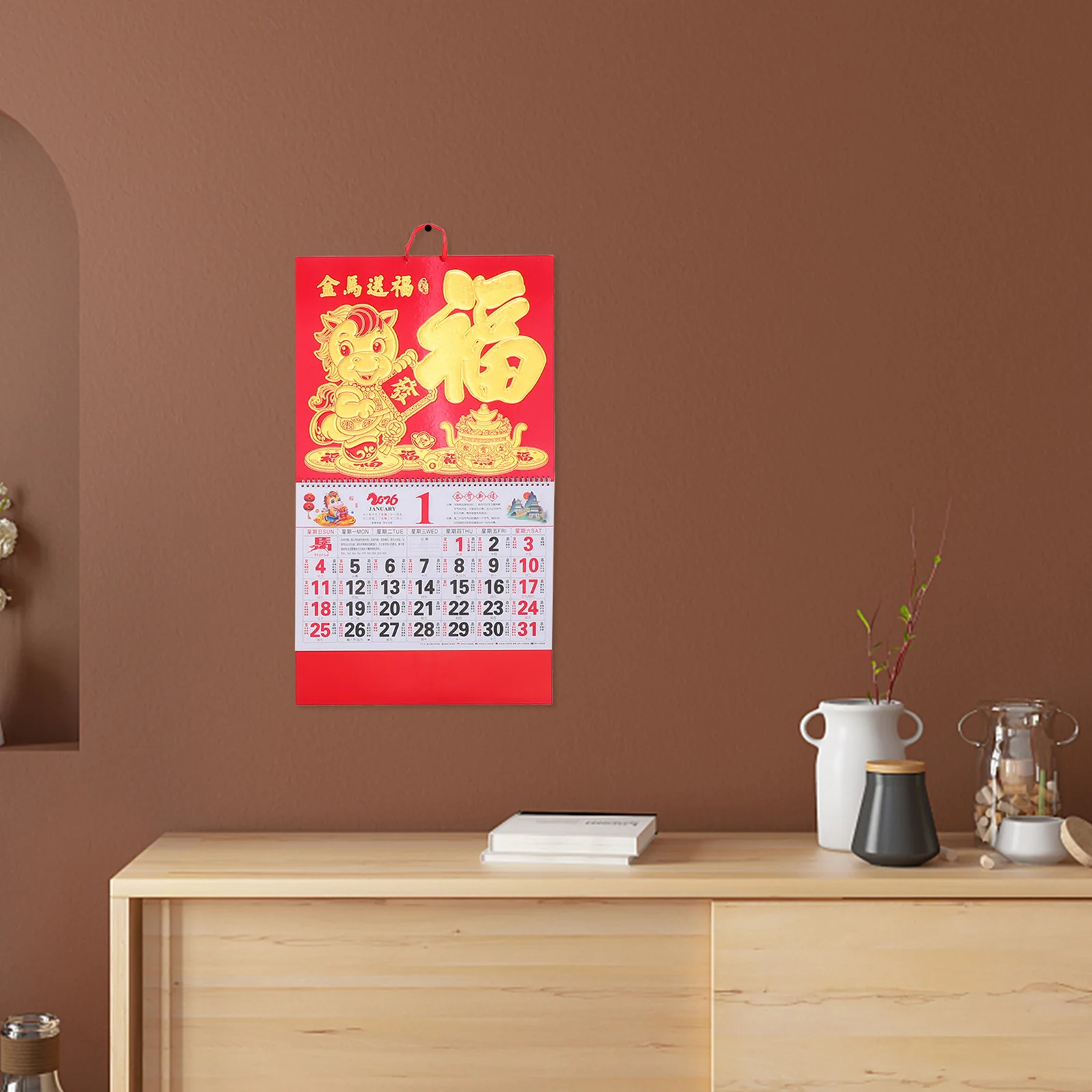 Calendario colgante chino de 3 uds., año 2026 del caballo, planificador de pared Lunar rasgable mensual grande, calendario de pared chino para oficina y hogar 2026