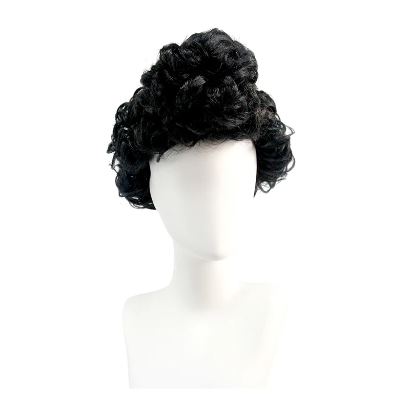 Black Short Tight Curly Wig Synthetic Hair Retro Character Clown Cosplay Halloween Carnival Costume Party Full Wigs for Adults