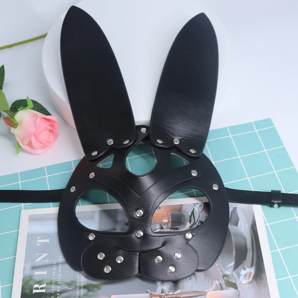 Gothic Punk PU Leather Mask Cosplay Women BDSM Face Harness Fetish Sexy Carnival Festival Masquerade Party Half Eye Facewear